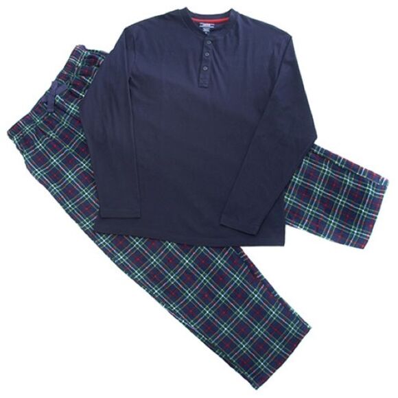 Izod Fleece Pants & Jersey Tee Pajama Set L Navy - Picture 2 of 3